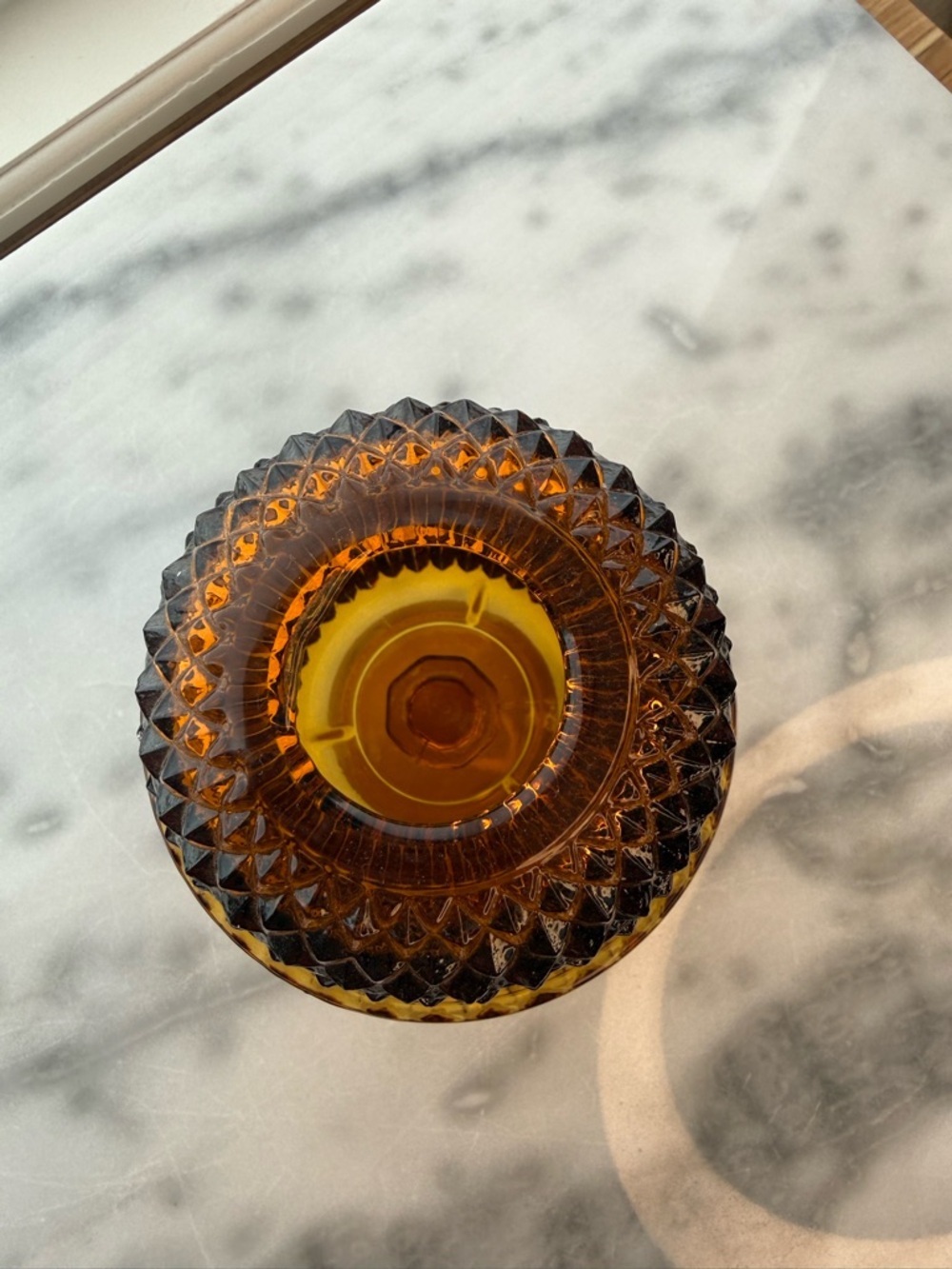 Vintage Indiana Glass Amber Fairy Lamp Diamond Point Pressed Glass Pedestal - Picture 7 of 9